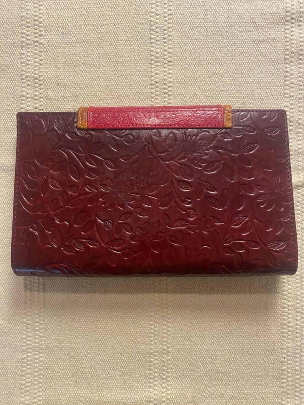 Sold Tooled Leather Clutch | Embossed Floral | Burgundy Multi | Genuine Leather - Picture 7 of 8